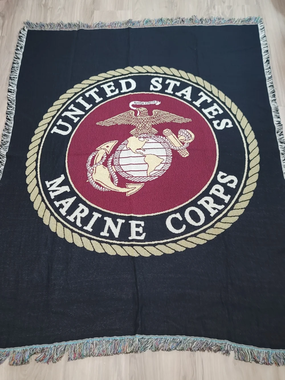 US Marine Corps Emblem Cotton Woven Blanket Throw
